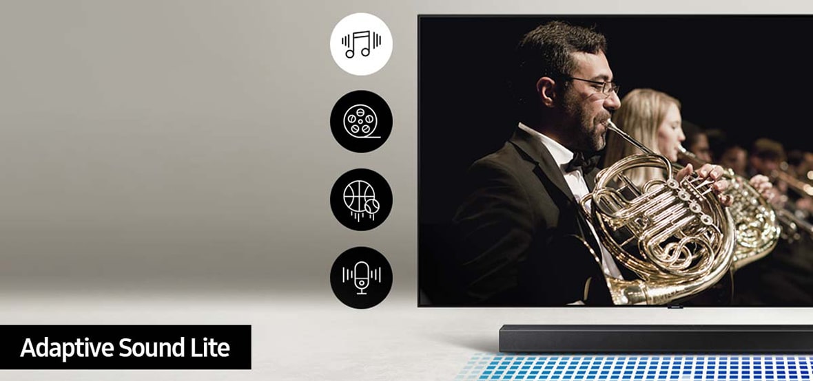 ساندبار سامسونگ مدل HW-A450 16 فناوری Adaptive Sound Lite برای تنظیم صدا با توجه به محتوای در حال پخش